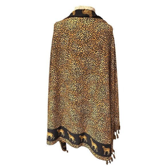 Leopard Print Shawl Wrap With Fringe & Cheetah Border Pattern - Picture 6 of 7